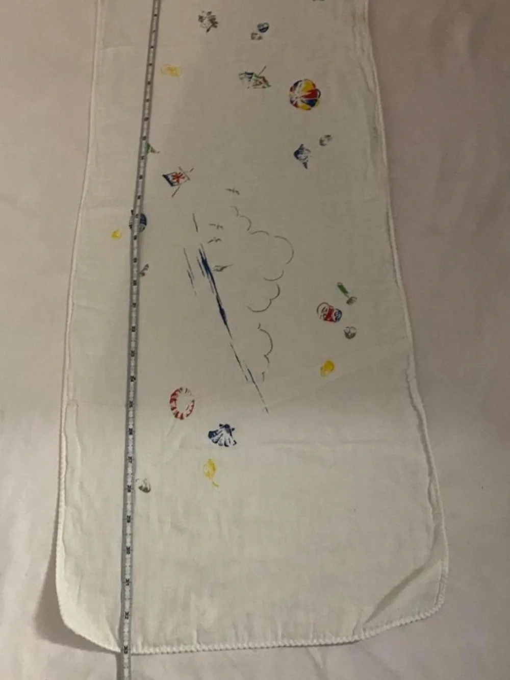Vintage Hand Embroidered Dresser Scarf Table Runner White Linen Cottagecore